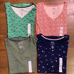 NWT 4 Croft & Barrow Cotton V Neck Classic Tee Set Bundle